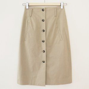 Theory Button Down Khaki Colored Pencil Skirt